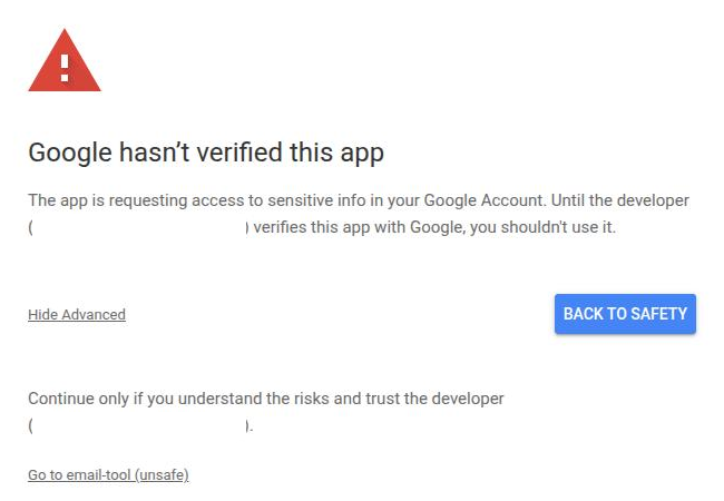 After Advanced, Google offers Go to email-tool (unsafe)